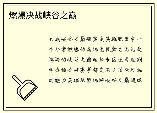 燃爆决战峡谷之巅